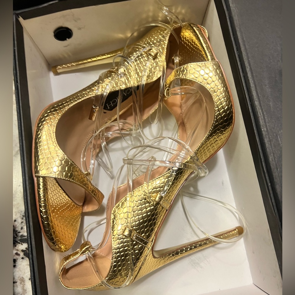 Gold Jessica Rich laced up sandals